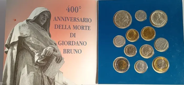 Italy. Serie di monete in lire 2000 giordano bruno fdc (No reserve price)
