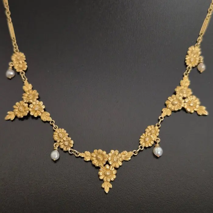 No reserve price - Necklace - 18 kt. Yellow gold Pearl - 1900s, 47 cm long