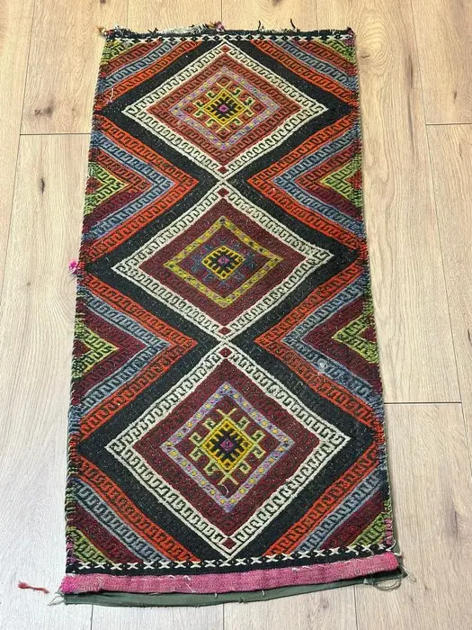 Kelim Nomad Runner with a geometric diamond pattern and...