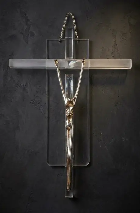 Sculpture, Cristo in croce - 44 cm - Steel, plexiglass
