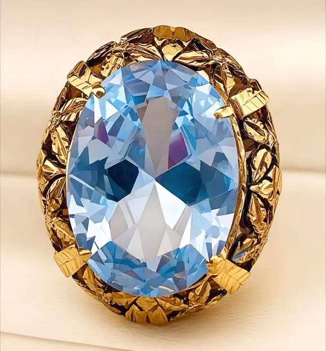 No reserve price - Ring - 9 kt. Yellow gold, Silver Aquamarine - Diamond