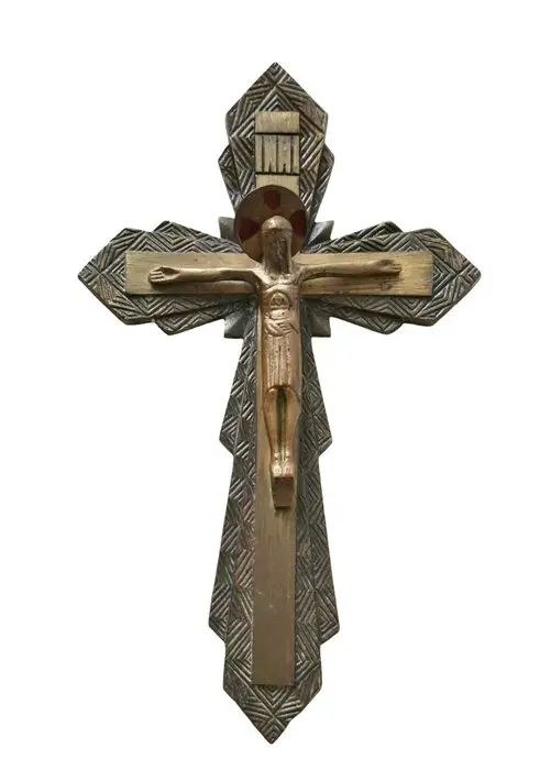 Remarkable Art Deco crucifix with Christ - 23 cm - Brass - 1960-1970