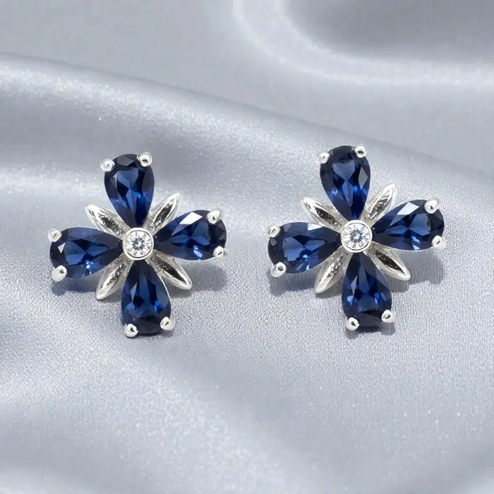 No reserve price - Earrings Gold-plated Sapphire - Topaz - 18kt Gold Plated