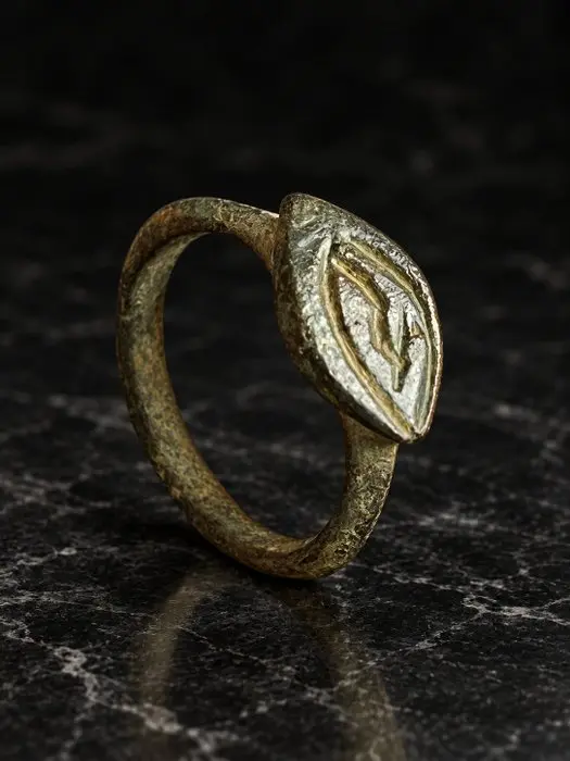 Medieval Bronze Finger Ring with Pointed Oval Bezel (No reserve price)