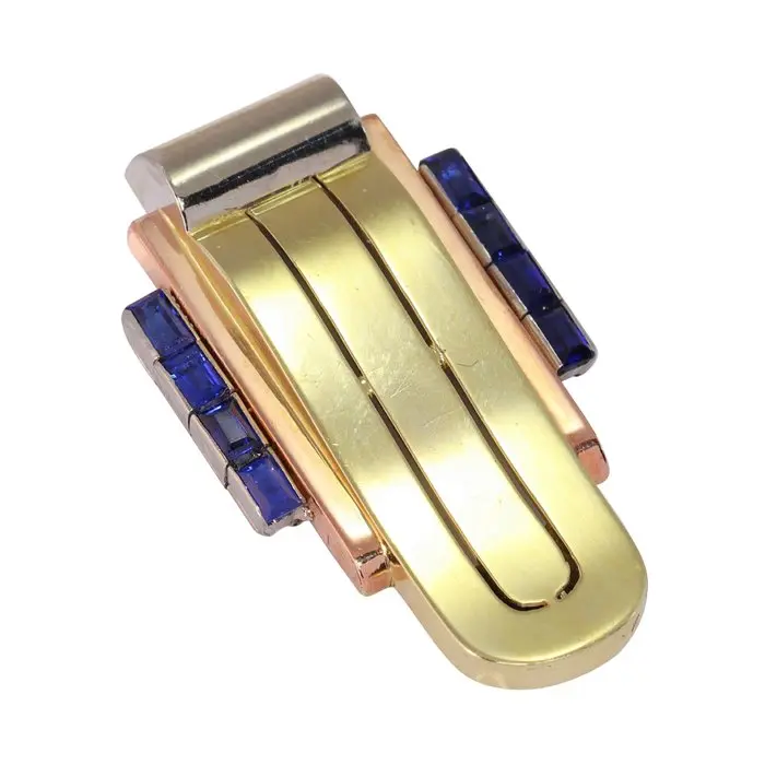 Tie clip - 14 kt. Rose gold, Yellow gold - Sapphire, Vintage 1950