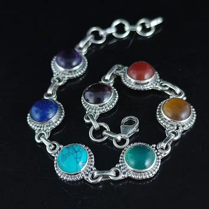 Mixed gemstones - Silver - Bracelet - Sterling silver