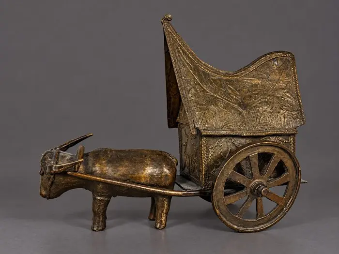 Statue, Os met kar - 19 cm - Brass
