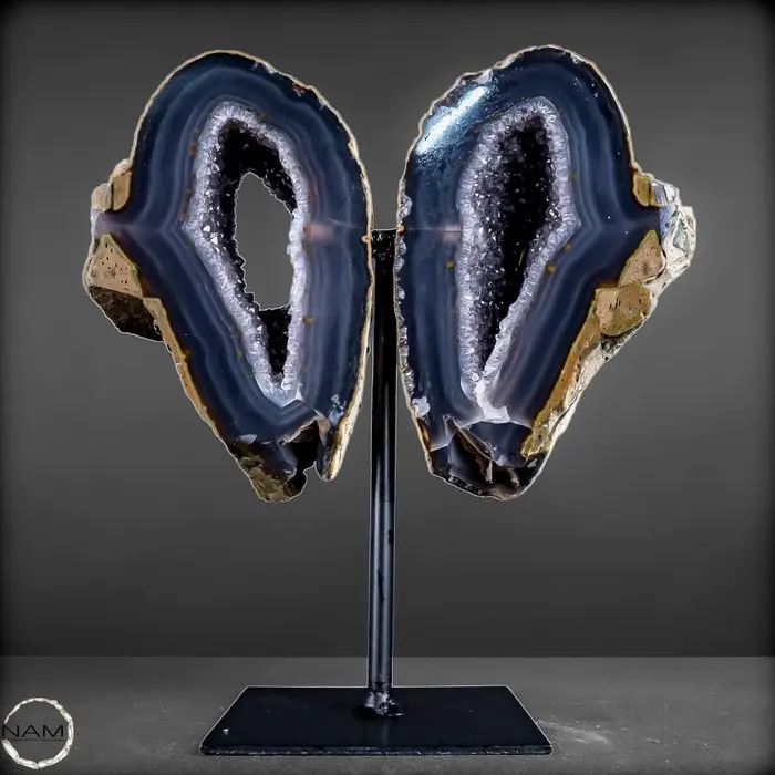 Exceptional natural agate pair on stands with perfect mirror image- 2222.22 g