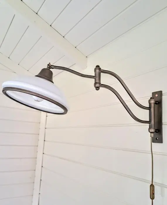 Verstelbare Muurlamp - Wall lamp - brass, opaline glass