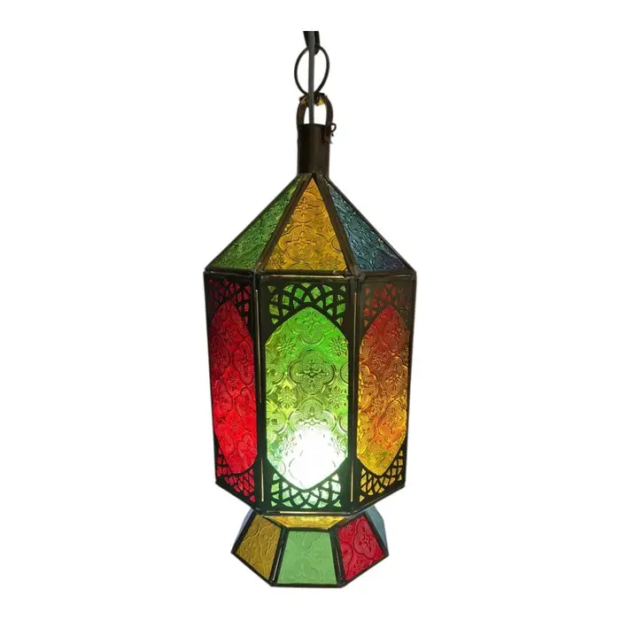 Hanging lamp - Handmade Moroccan Lantern Lamp - Glass, Brass - Handmade.