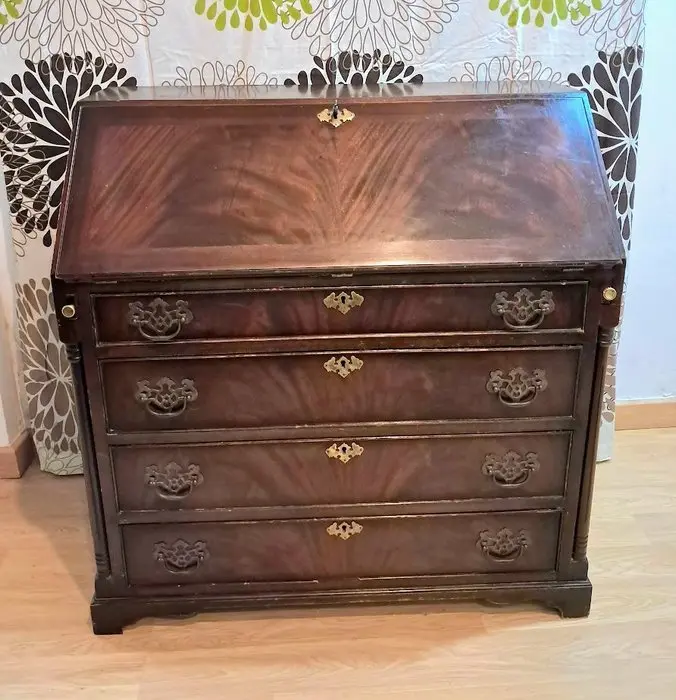 Desk - Wood, Brass, Leather