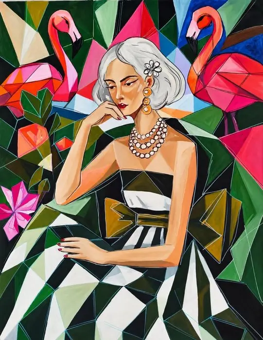 Kiri Aguilera (1982) - XL - Perlas y Flamencos - 120 x 90 cm