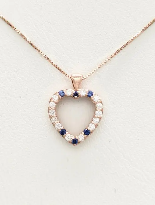 No reserve price - Necklace - 14 kt. Rose gold Sapphire - Diamond