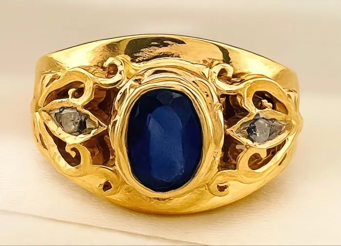 No reserve price - Ring - 9 kt. Yellow gold, Silver Sapphire - Diamond