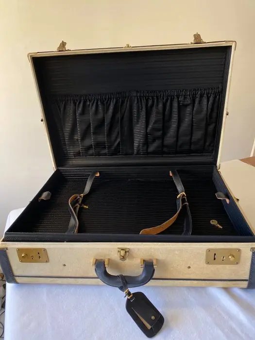 Prada - valigia art déco in pergamena e pelle accessoriata - Suitcase