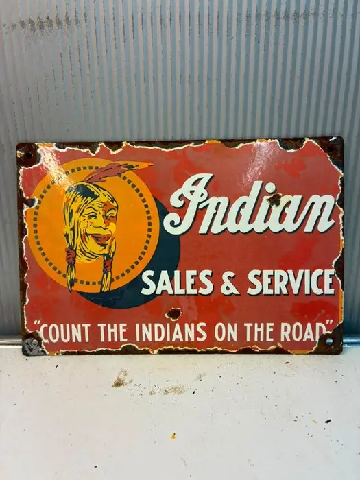 Indian Motorcycle Sales & Service – emaille reclamebord - Enamel sign - Enamel