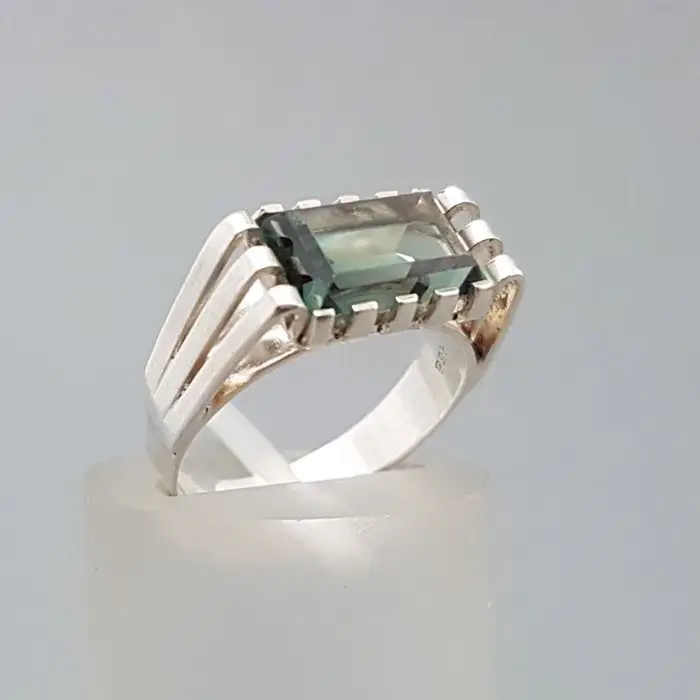Silver, Art Deco, Green Spinel (Tested) - Ring