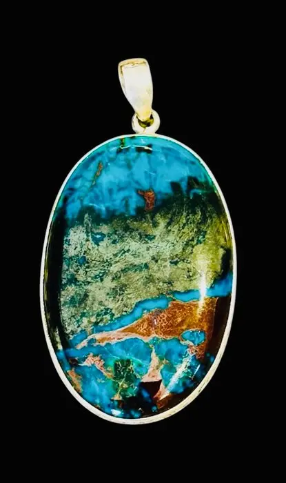 Shattuckite 925 Silver Pendant - Height: 5 cm - Width: 3.5 cm- 33 g - (1)