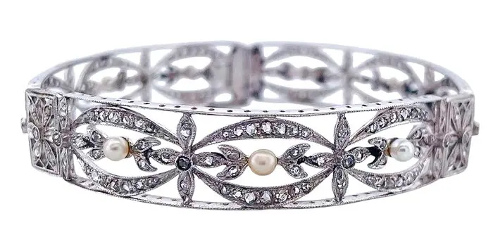 Bracelet - 18 kt. White gold Diamond (Natural) - Pearl