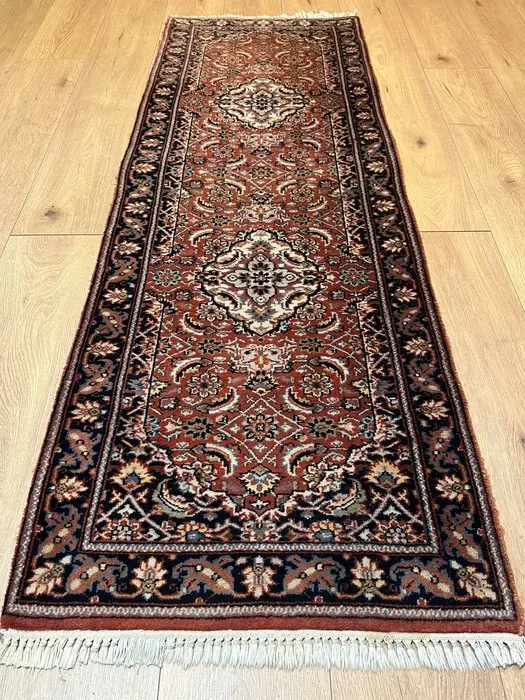 Hand-knotted Indian Bidjar runner with a classic...