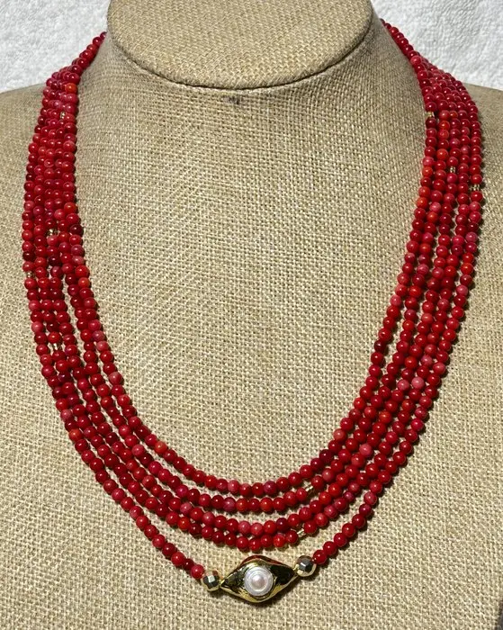 Natural Red Coral and Cultured White Pearl