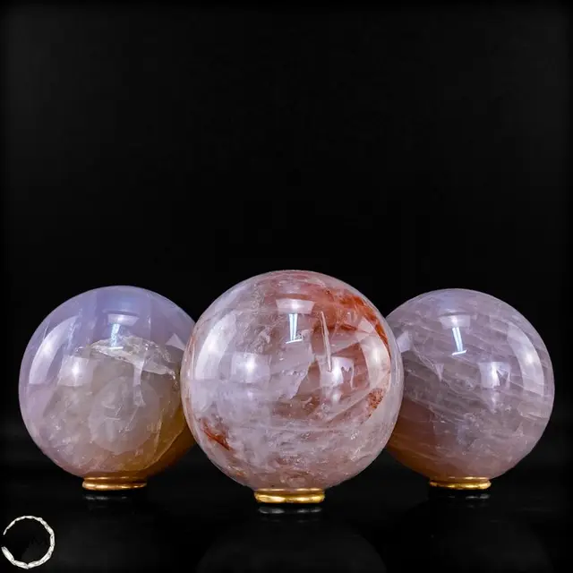 Lavender Rose Quartz & Fire Quartz Sphere Set – Three...