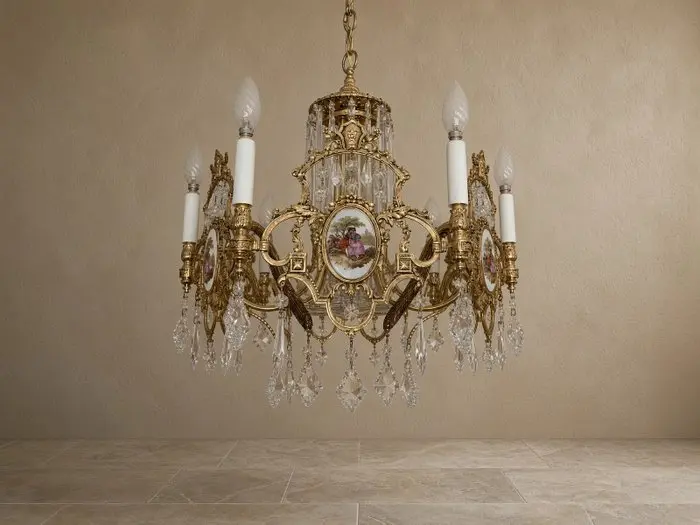 Chandelier - Vintage French-Style Gilt Brass and Crystal...