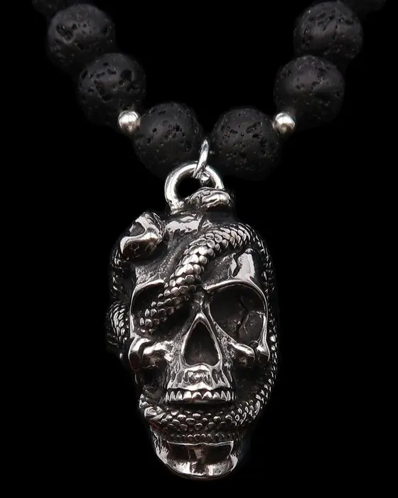 Lava stone - Wisdom of the Cycles – Sacred Skull Pendant...