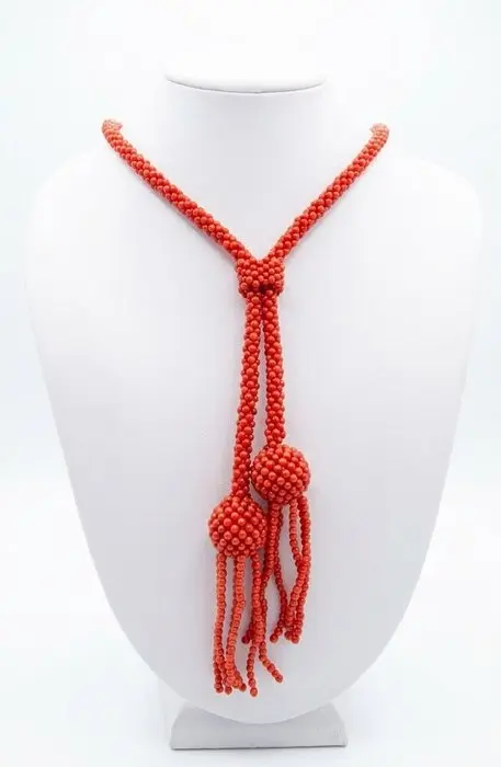 No reserve price - Necklace Corallo Rosso Coral - Coral - Pallini Tessito