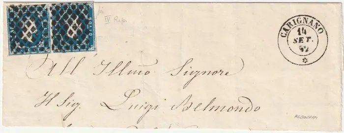 Italian Ancient States - Sardinia 1852 - 14 Sep 20 c