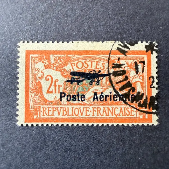 France - Airmail Yvert 1 'Merson 2fr' cancelled. Very good.