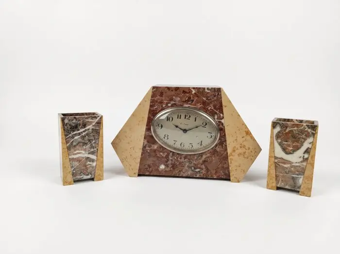 Clock and garniture set - Art Deco Marble - 1920-1930