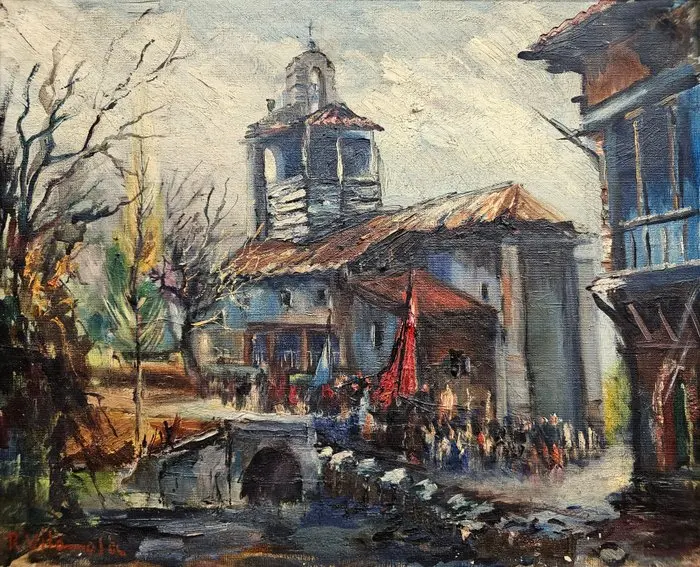 Ramon Vilamosa (1913-?) - Procession in front of the church