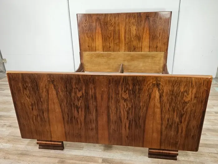 Bed - Art Deco double bed in walnut burl wood - Burr walnut