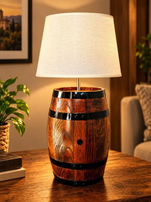 Bedside table lamp (2) - Iron, Canvas, Chestnut