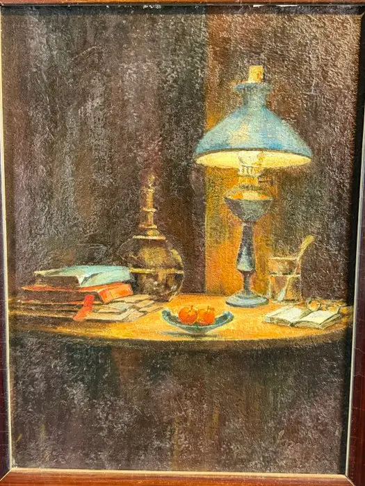 Antoni Krzemiński - Stimmungsvolles Chiaroscuro-Stillleben mit Öllampe