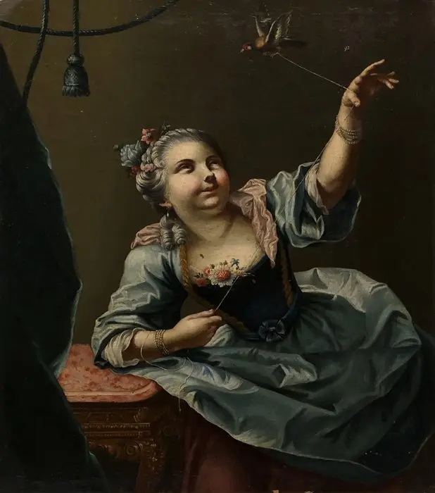 Jean Raoux (1677-1734), Circle of - "Jeune Fille qui fait voler un Oiseau"