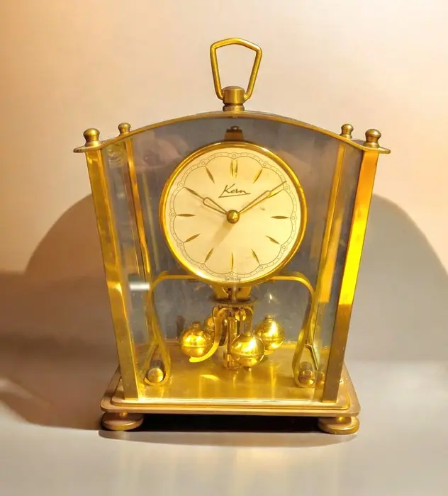 Table/desk clock - Kern & Söhne - Brass, Glass, Metal - 1950-1960