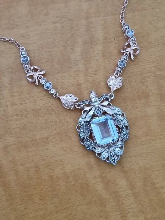 No reserve price - Necklace - 9 kt. Silver, Rose gold Aquamarine - Diamond