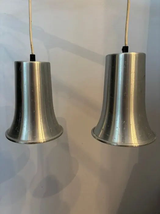 Lamp (2) - space age - Aluminium - Trumpet pendant lamps