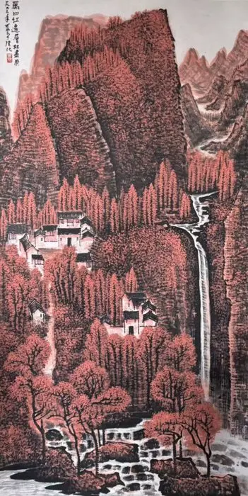 INK AND COLOR ON PAPER PAINTING'Landscape'《万山红遍》 - Attributed to - China