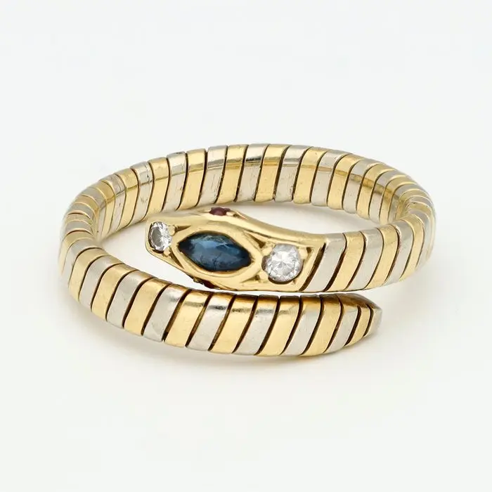 Ring - 18 kt. Yellow gold, White gold Diamond (Natural) - Sapphire