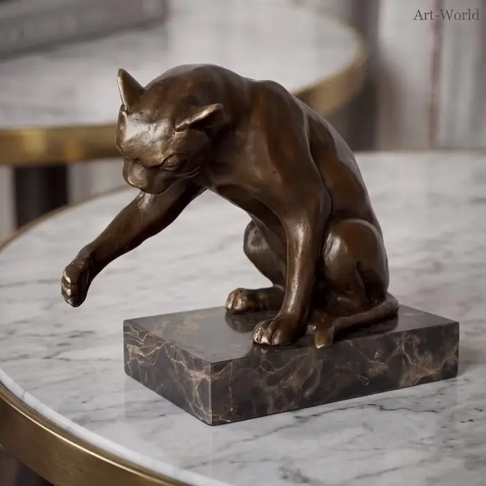 Statue, Spelende kat - 14 cm - Bronze, Marble
