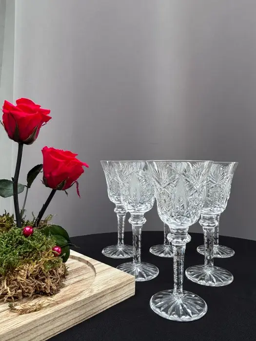 Wine glass (6) - Crystal - Carved
