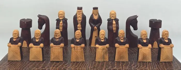 Hand carved wood swiss chess set
