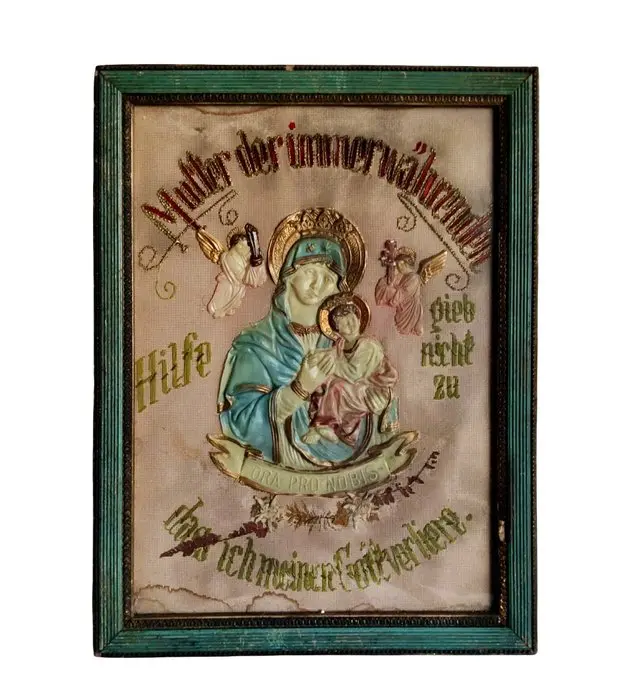 Frame- Our Lady of Perpetual Help - 34 x 45 cm - Wax, Textile, Wood, Glass