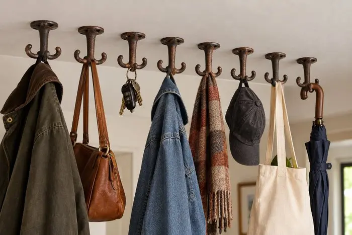 Coat rack (8) - 8 pieces of cast-iron sturdy ship hooks - solid cast iron