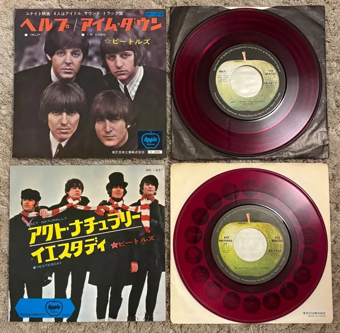 Beatles - Set of Two Japanese RED VINYL Singles – RARE...
