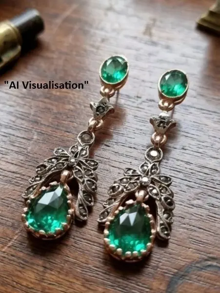 No reserve price - Earrings - 9 kt. Silver, Rose gold Emerald - Diamond