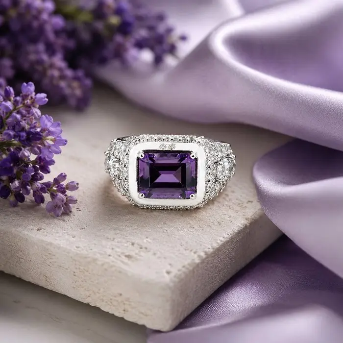 No reserve price - Ring Gold-plated Amethyst - Diamond - 18K Gold Plated